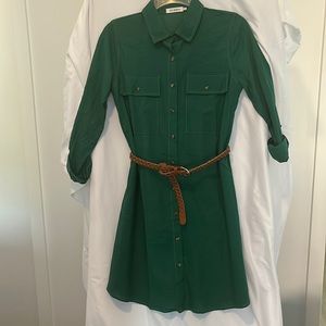 Green Belted shirt dress.